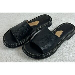BORN Women's Black Pebbled Leather Slip On Slides Flats US 6/EU 36.5 EUC RARE SZ